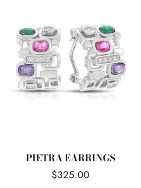 Multicolor Gemstone Hoop Earrings - Silver